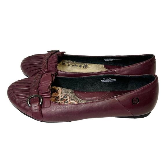Born Maroon Ruffled Pleated Braided Strap Buckle Classic Ballet Flats Size 10 - Picture 2 of 7